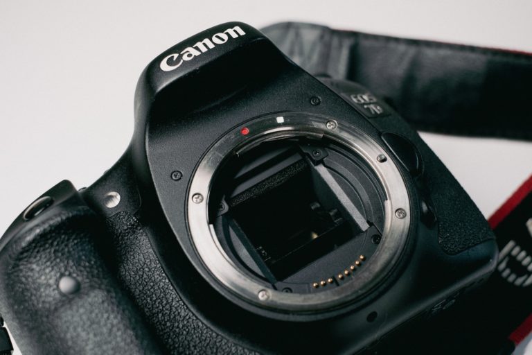 a canon camera sitting on top of a table